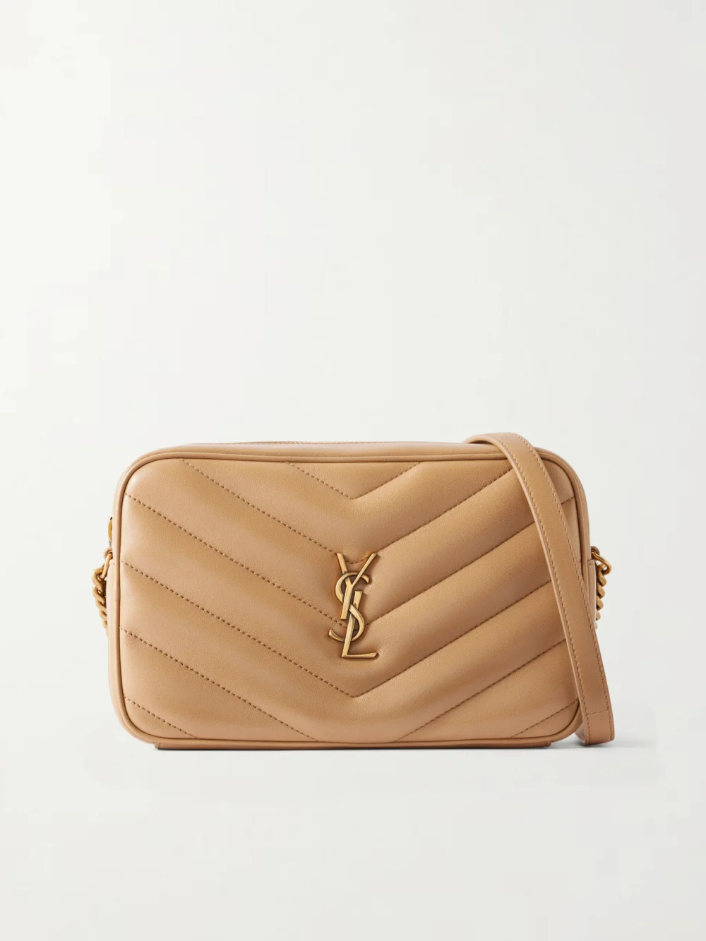 Saint Laurent Loulou Cassandre-embellished Matelassé Textured-leather Shoulder Bag in tan