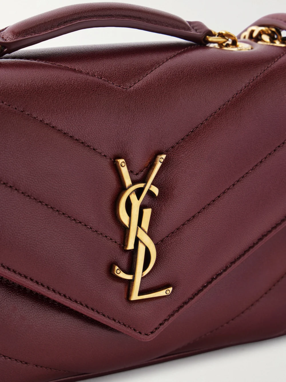 Close-up detail of the Saint Laurent Loulou Small Matelassé Leather Shoulder Bag