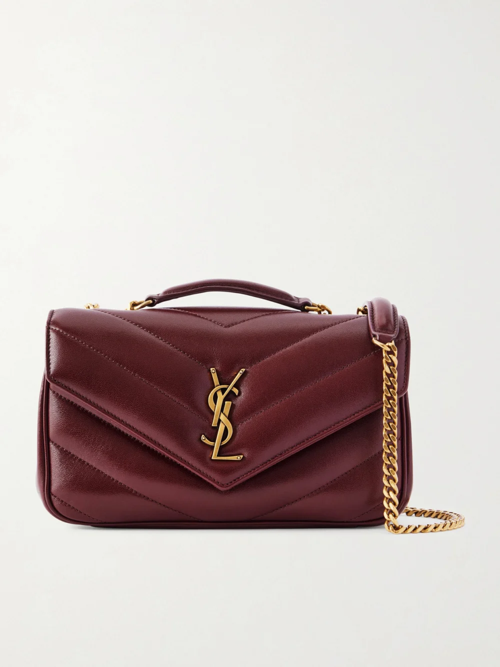 Saint Laurent Loulou Small Matelassé Leather Shoulder Bag in burgundy