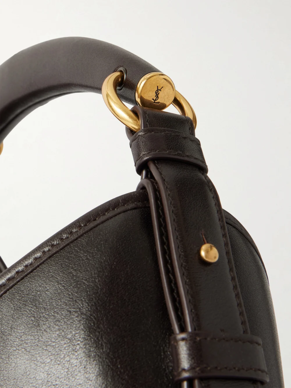 Close-up detail of the Saint Laurent Mombasa Paneled Leather Shoulder Bag