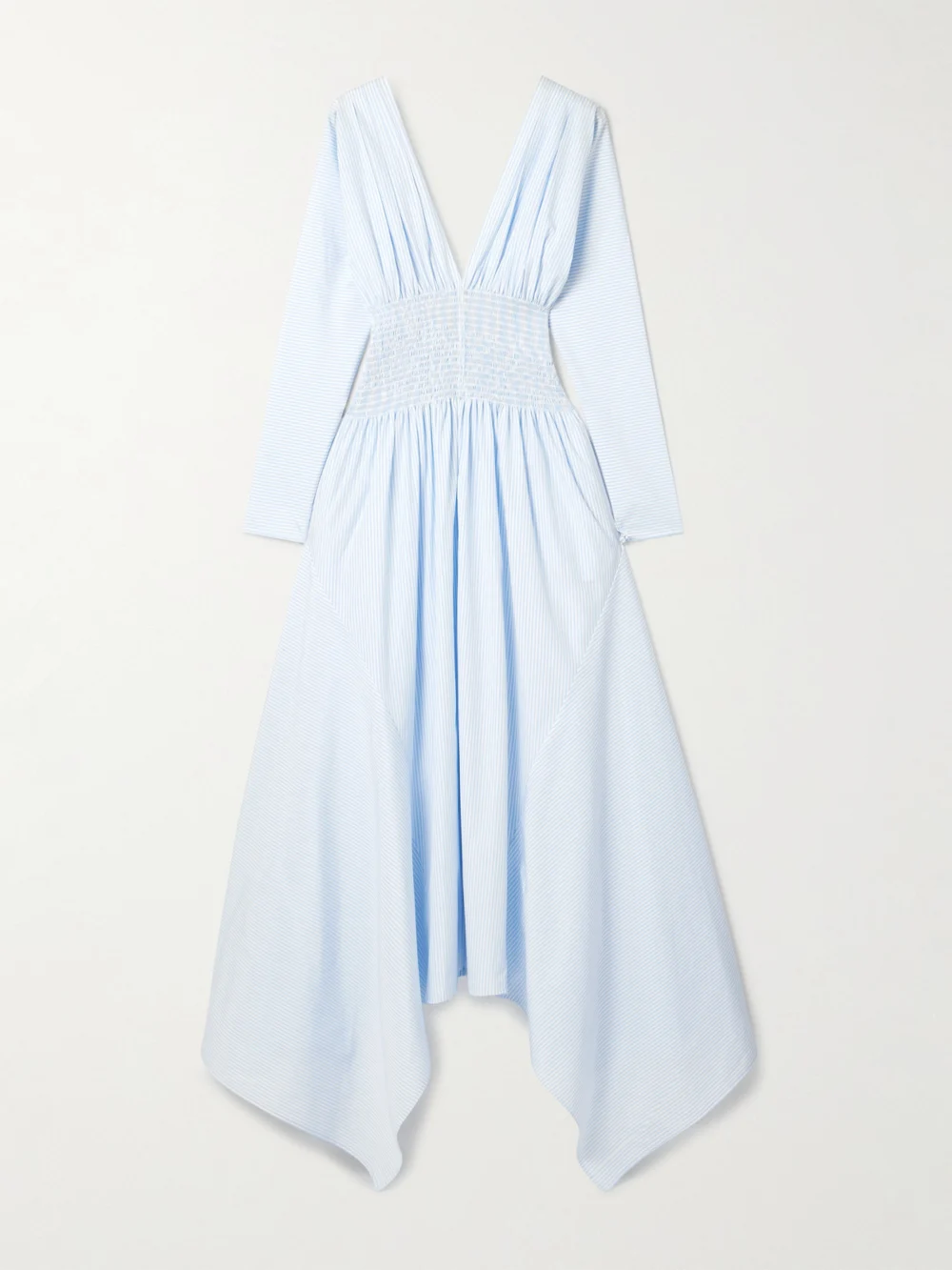 Salon 1884 Camicia Shirred Striped Cotton-poplin Midi Dress in sky blue