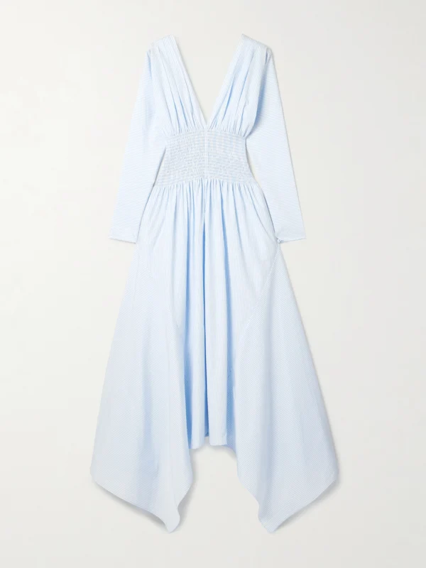Salon 1884 Camicia Shirred Striped Cotton-poplin Midi Dress