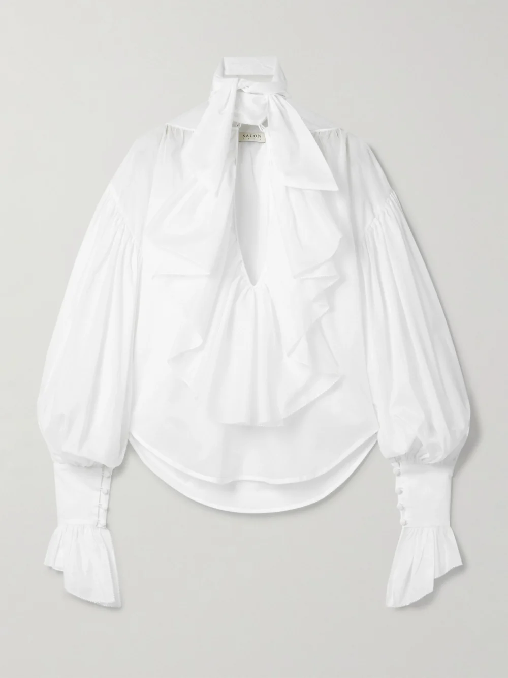 Salon 1884 Giacomo Tie-neck Ruffled Cotton-voile Blouse in white