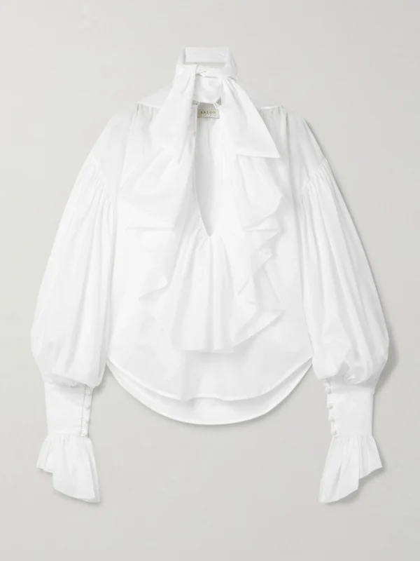 Salon 1884 Giacomo Tie-neck Ruffled Cotton-voile Blouse