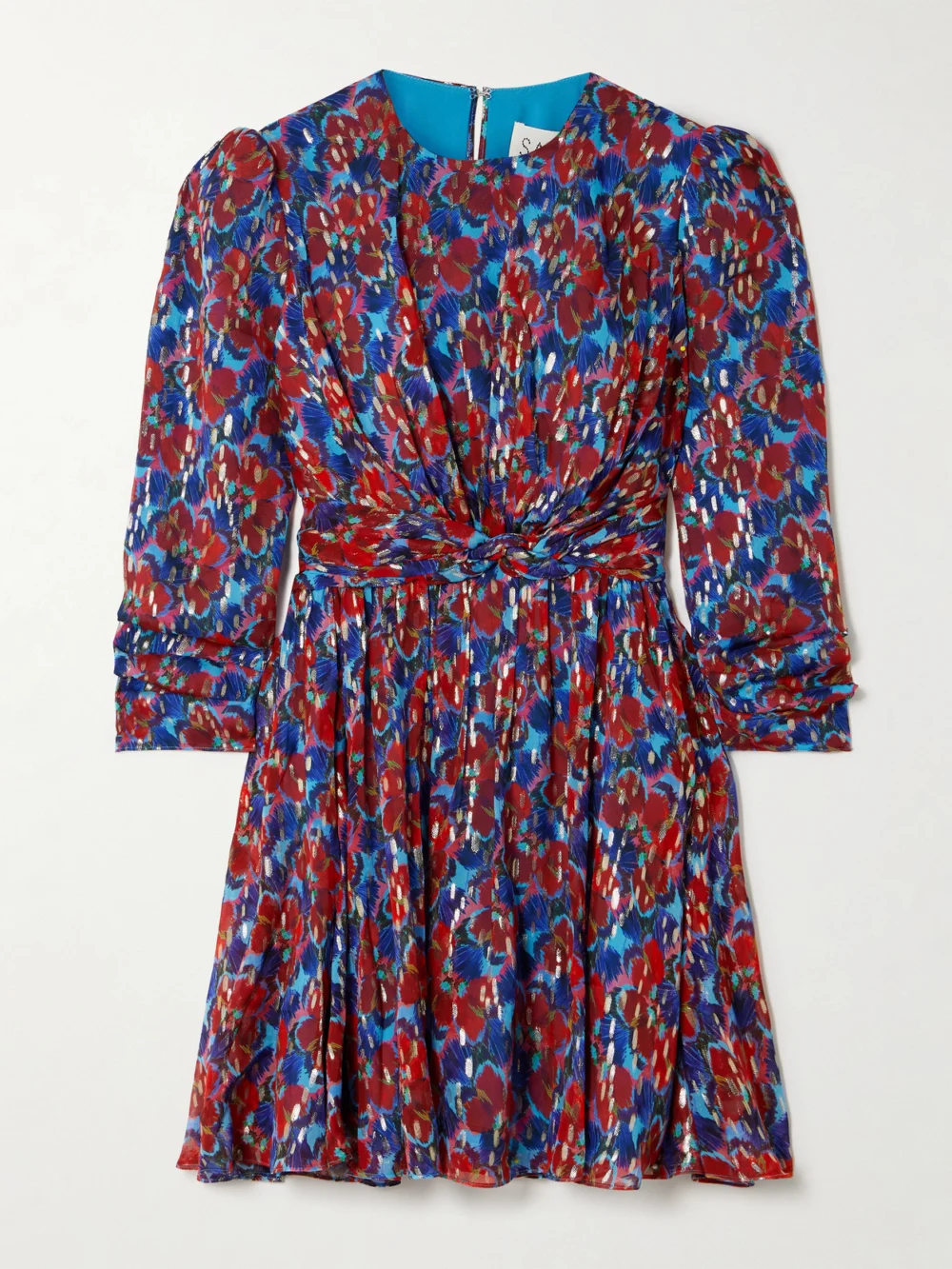 Saloni Blythe-b Knotted Floral-print Metallic Silk-georgette Mini Dress in multi