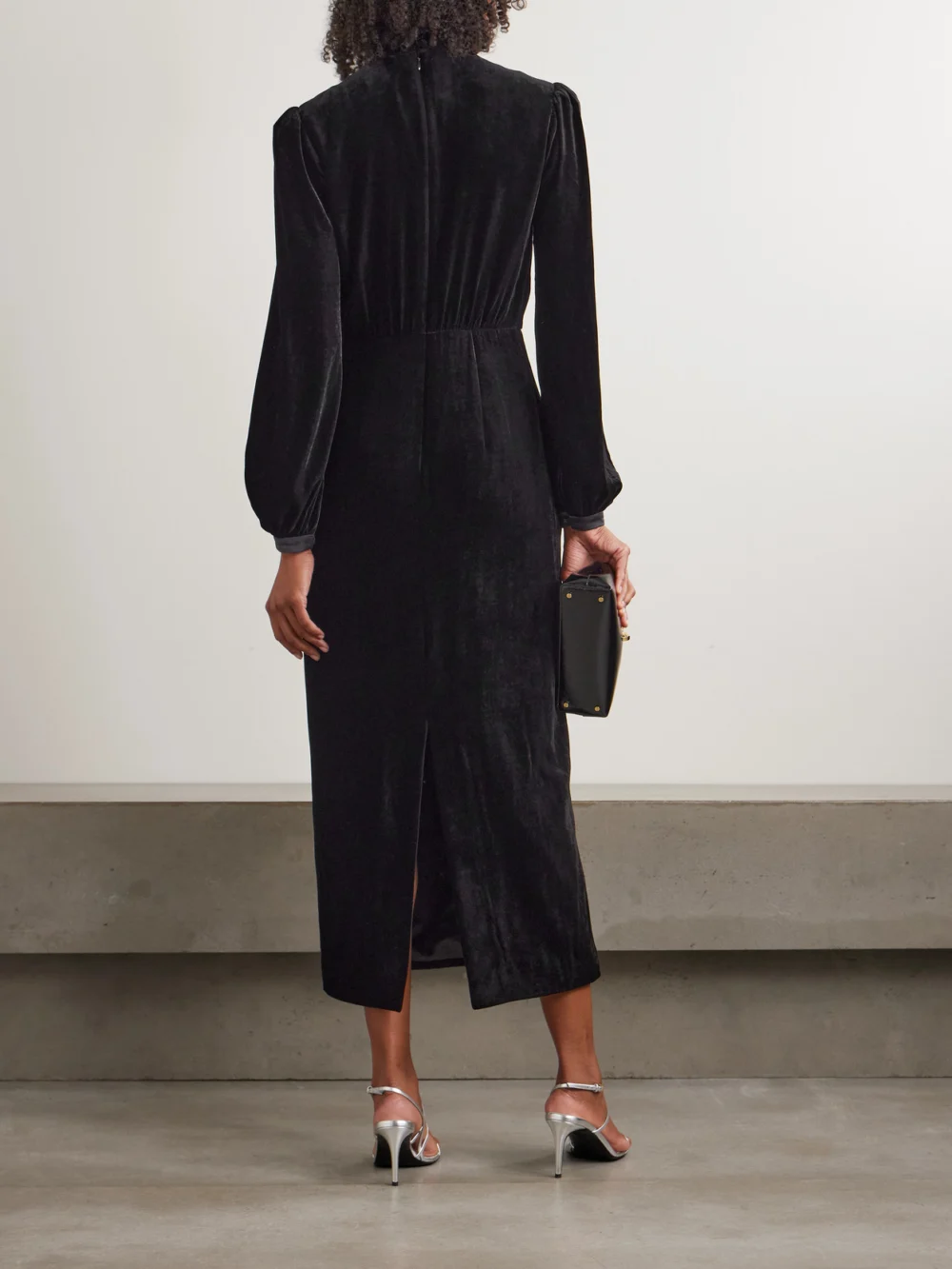 Back view of the Saloni Domino Cutout Velvet Turtleneck Midi Dress