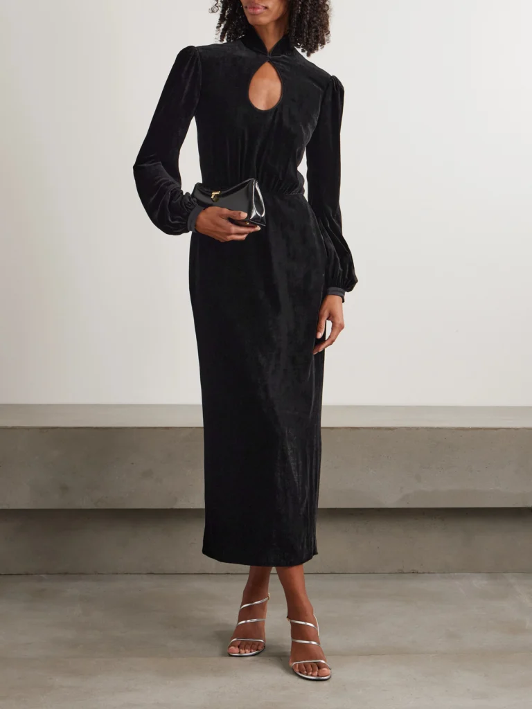 Saloni Domino Cutout Velvet Turtleneck Midi Dress