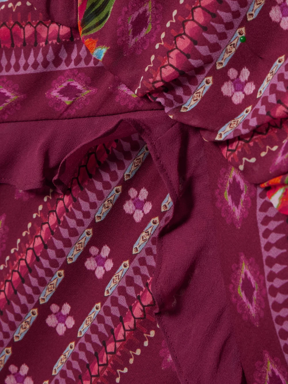 Close-up detail of the Saloni Isa Long-c Ruffled Floral-print Silk Crepe De Chine Gown