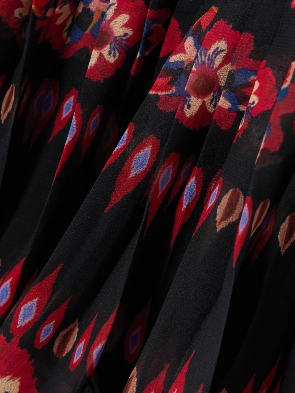 Close-up detail of the Saloni Isa Pleated Floral-print Silk Crepe De Chine Mini Dress