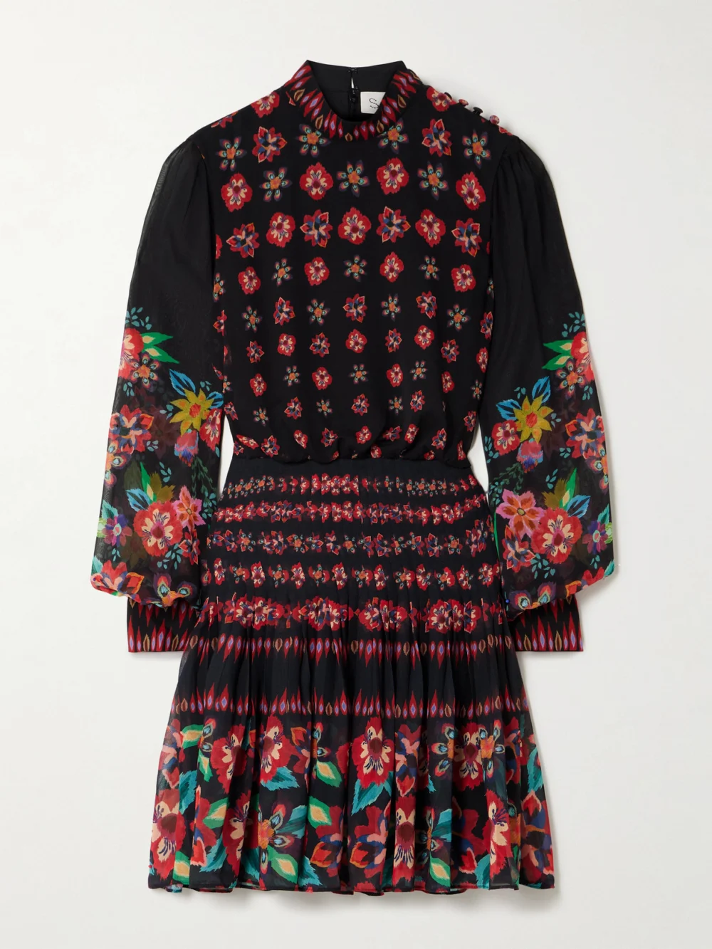 Saloni Isa Pleated Floral-print Silk Crepe De Chine Mini Dress in multi