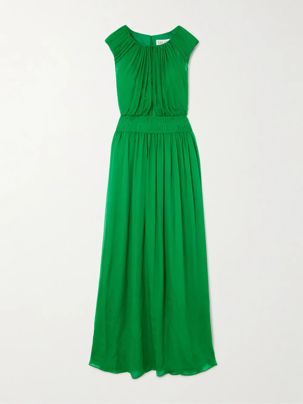 Saloni Maryam Gathered Silk-blend Crepon Maxi Dress in green