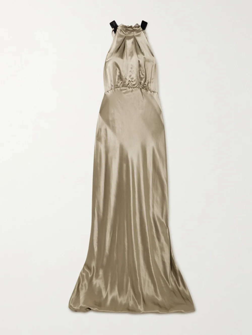 Saloni Michelle Velvet-trimmed Open-back Satin Gown in gold