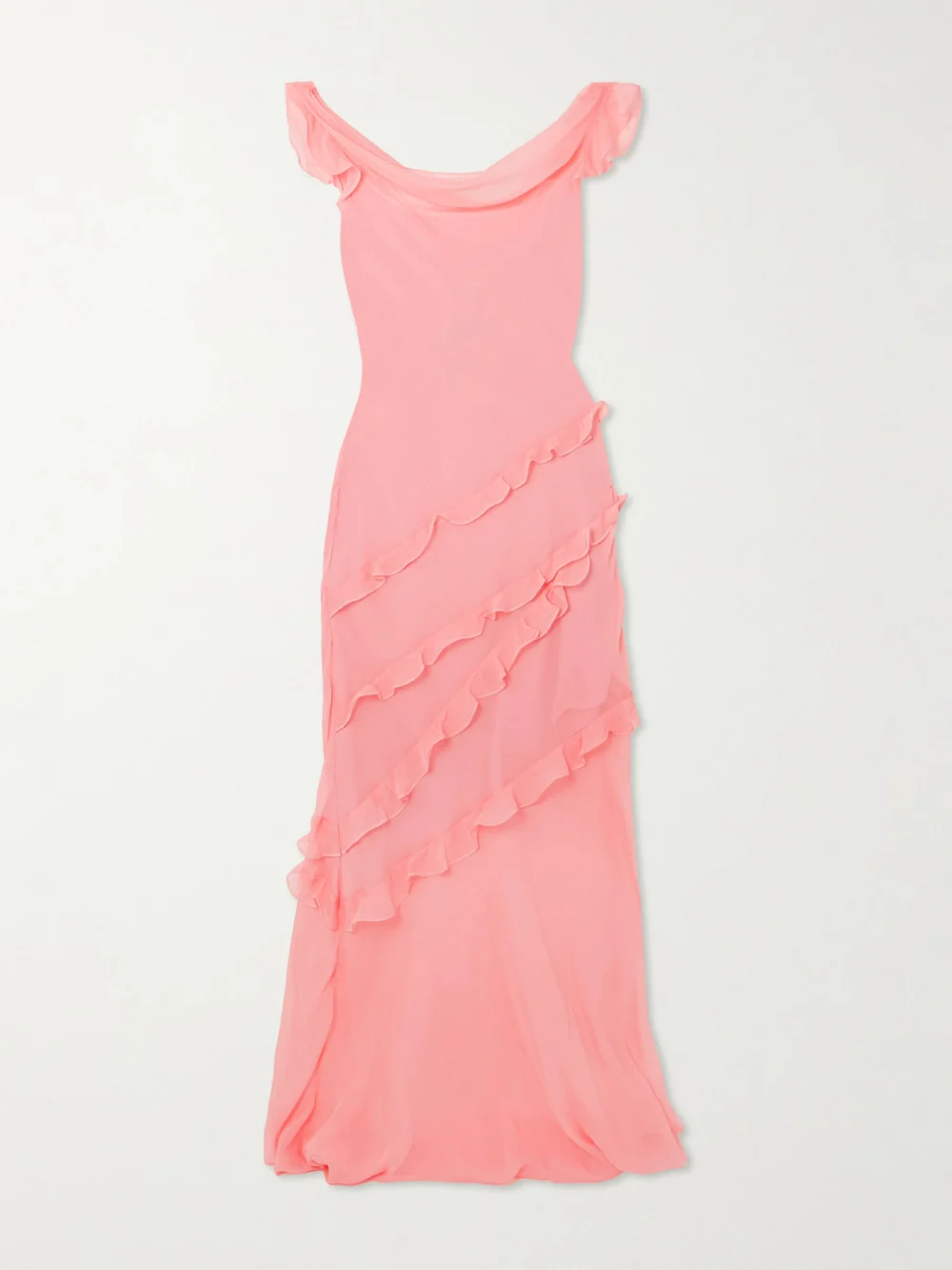 Saloni Renu Draped Ruffled Silk-blend Crepon Gown in pink