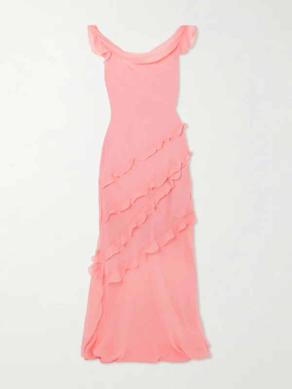 Saloni Renu Draped Ruffled Silk-blend Crepon Gown