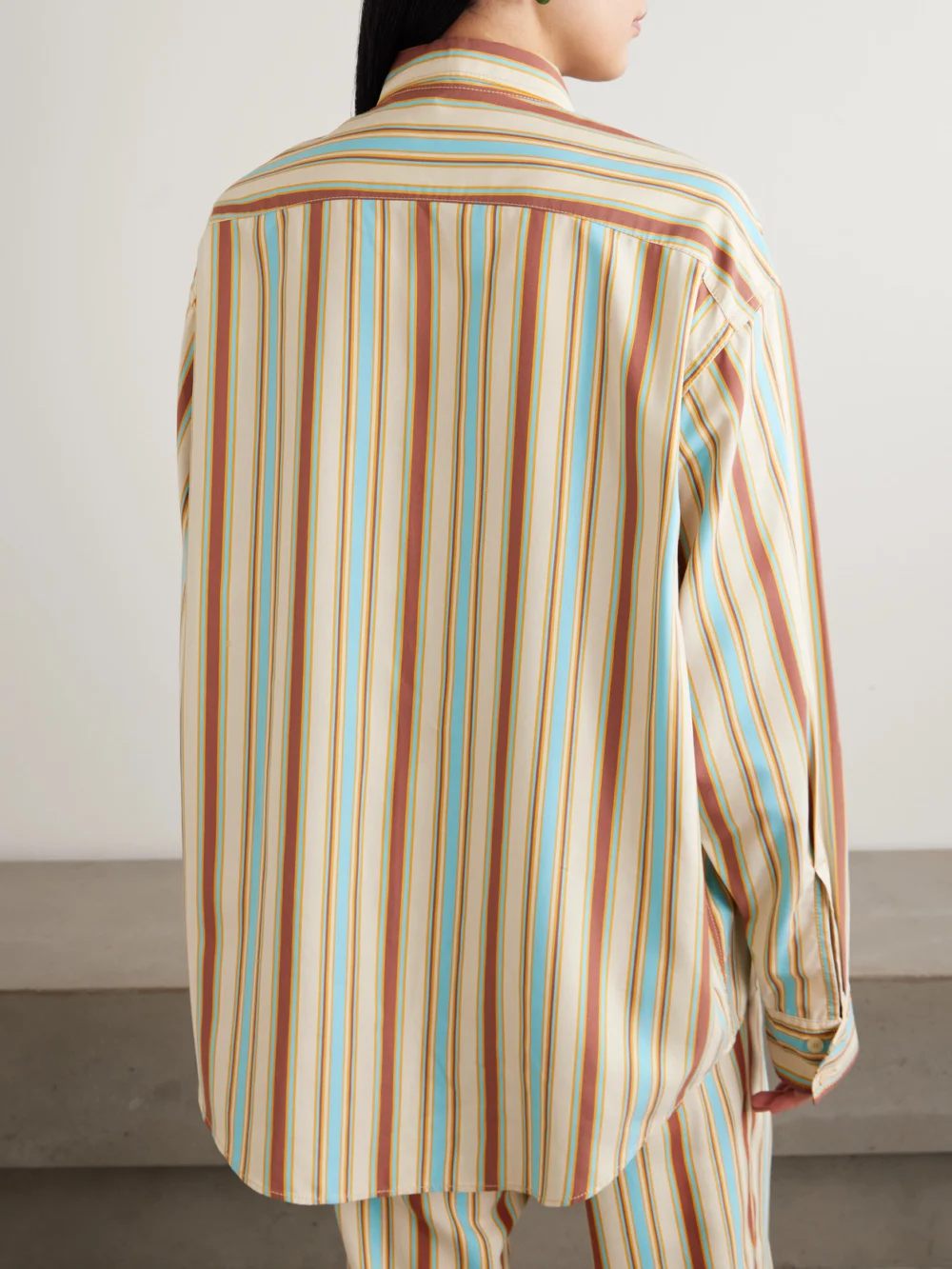 Back view of the Sanderlak Embroidered Striped Poplin Shirt