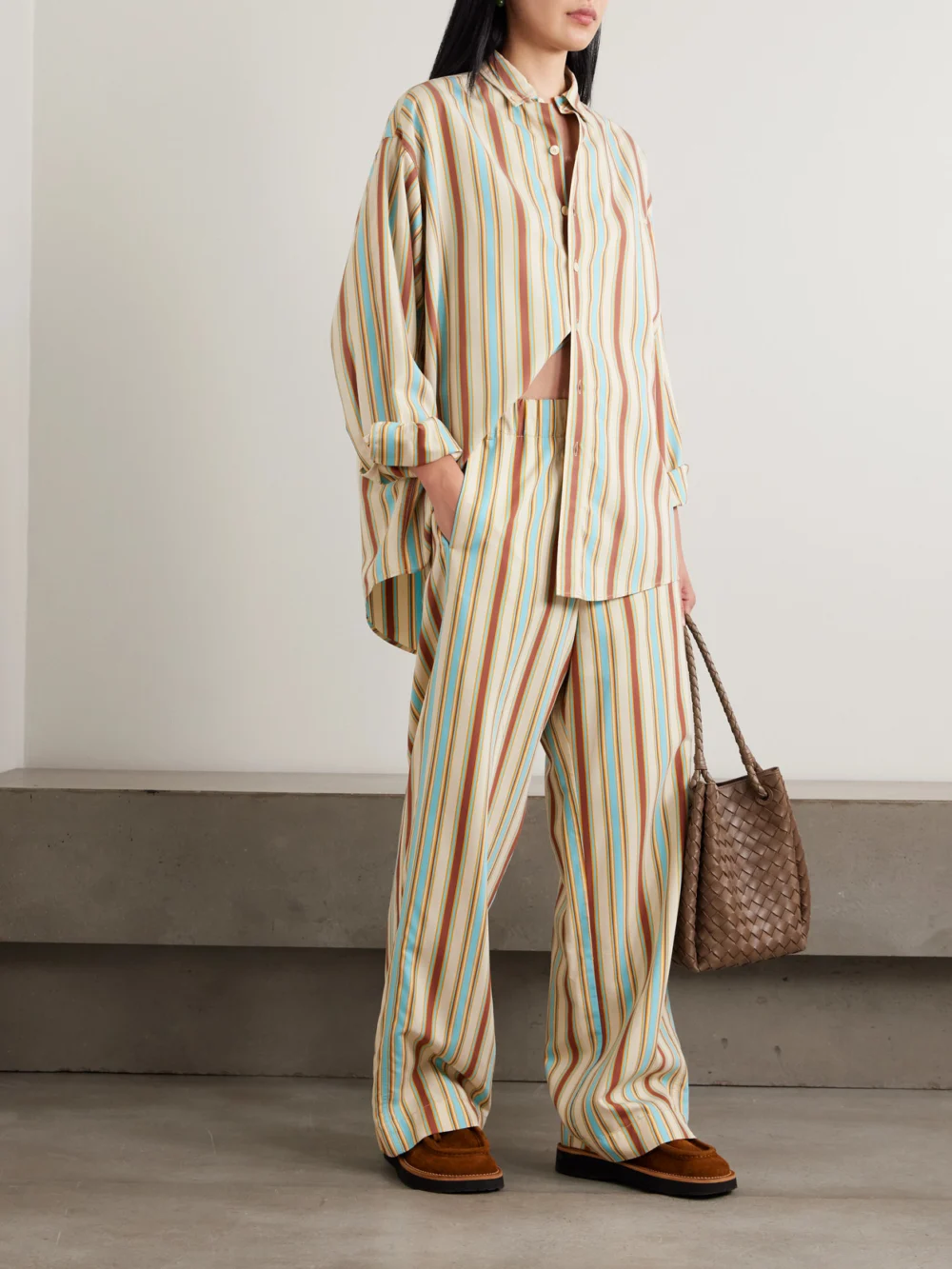 Sanderlak Embroidered Striped Poplin Shirt, worn by a model