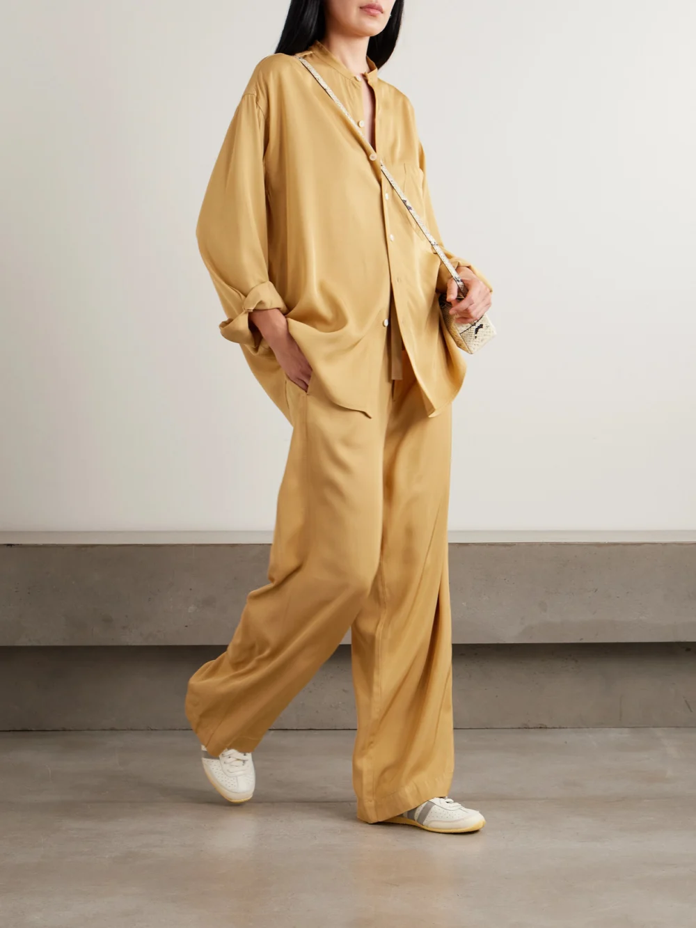 Sanderlak Satin-twill Shirt, worn by a model