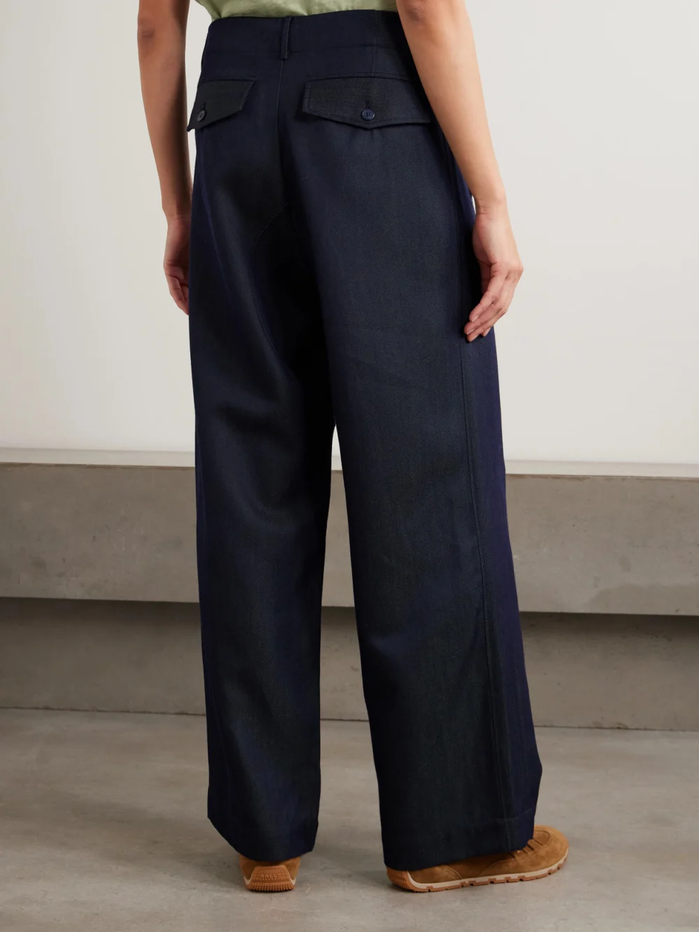 Back view of the Sanderlak Wool-blend Twill Wide-leg Pants