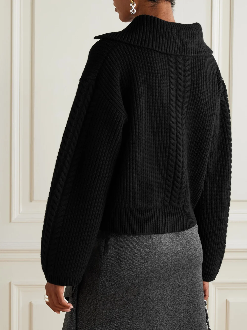 Back view of the Sasuphi Cable-knit Wool and Cashmere-blend Cardigan