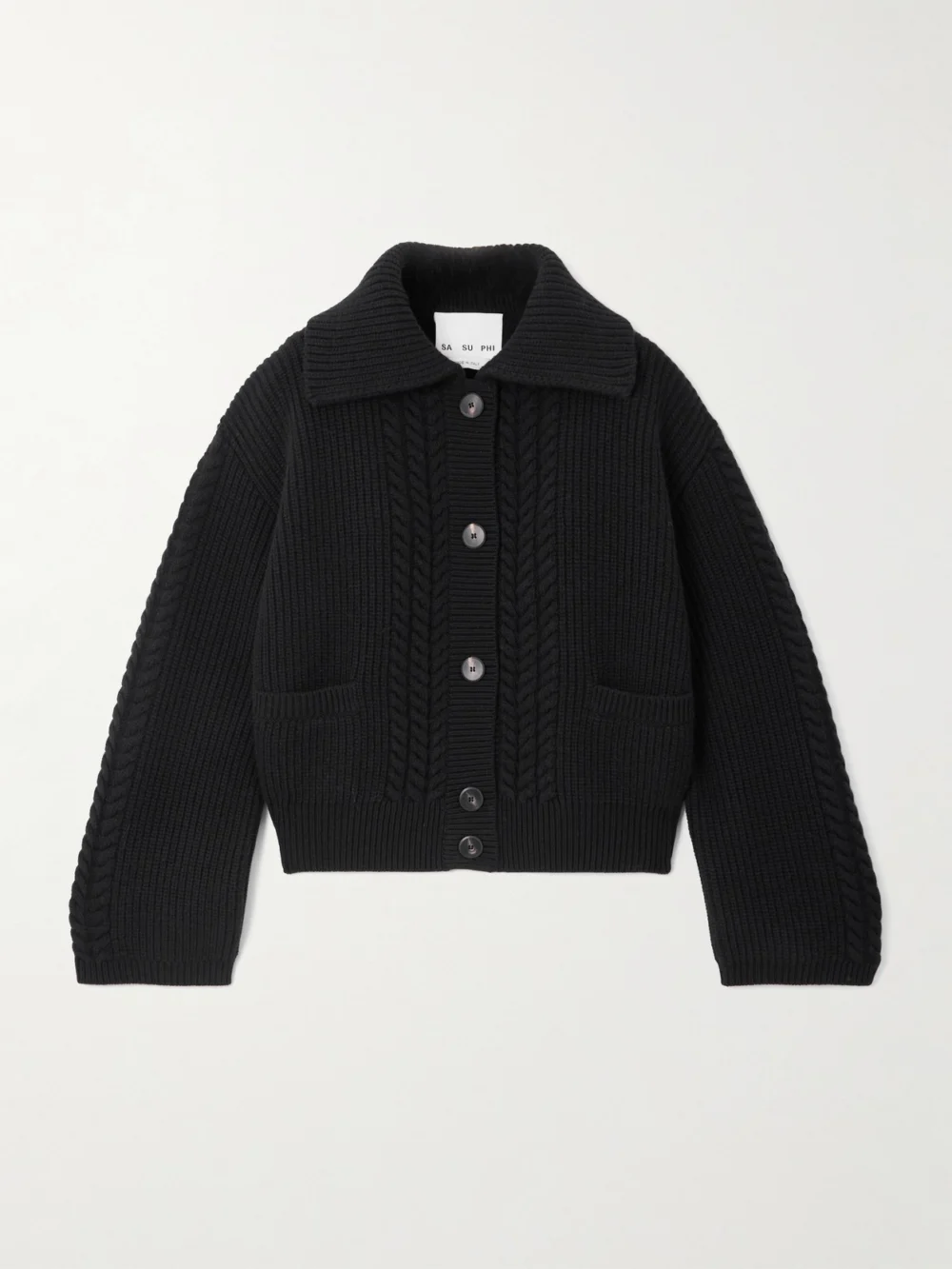 Sasuphi Cable-knit Wool and Cashmere-blend Cardigan in black