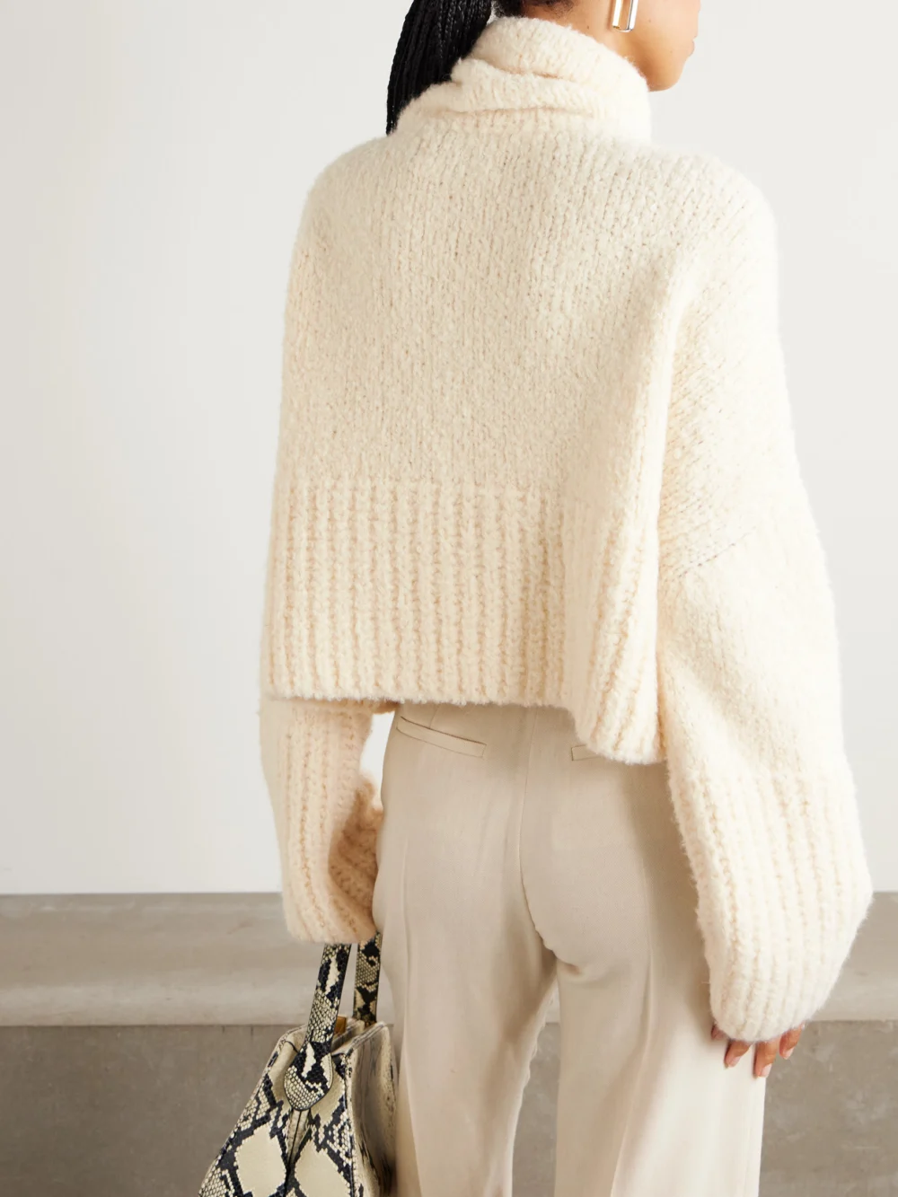 Back view of the Sasuphi Teddy Cropped Cashmere, Alpaca and Silk-blend Sweater