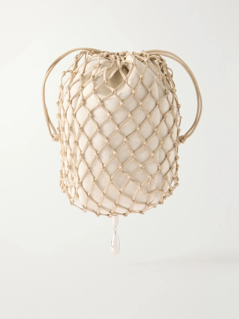 Savette Macrame Bead-embellished Canvas-trimmed Leather Clutch in beige