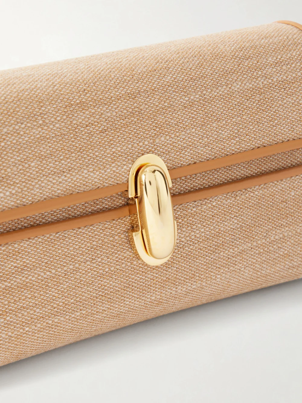 Close-up detail of the Savette Symmetry Leather-trimmed Canvas Mini Shoulder Bag