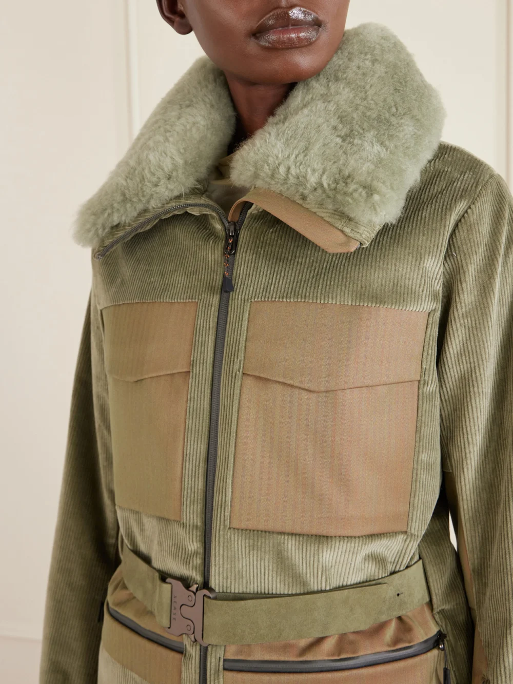 Close-up detail of the Sease Altai Plush-trimmed Cotton-blend Corduroy Down Ski Jacket