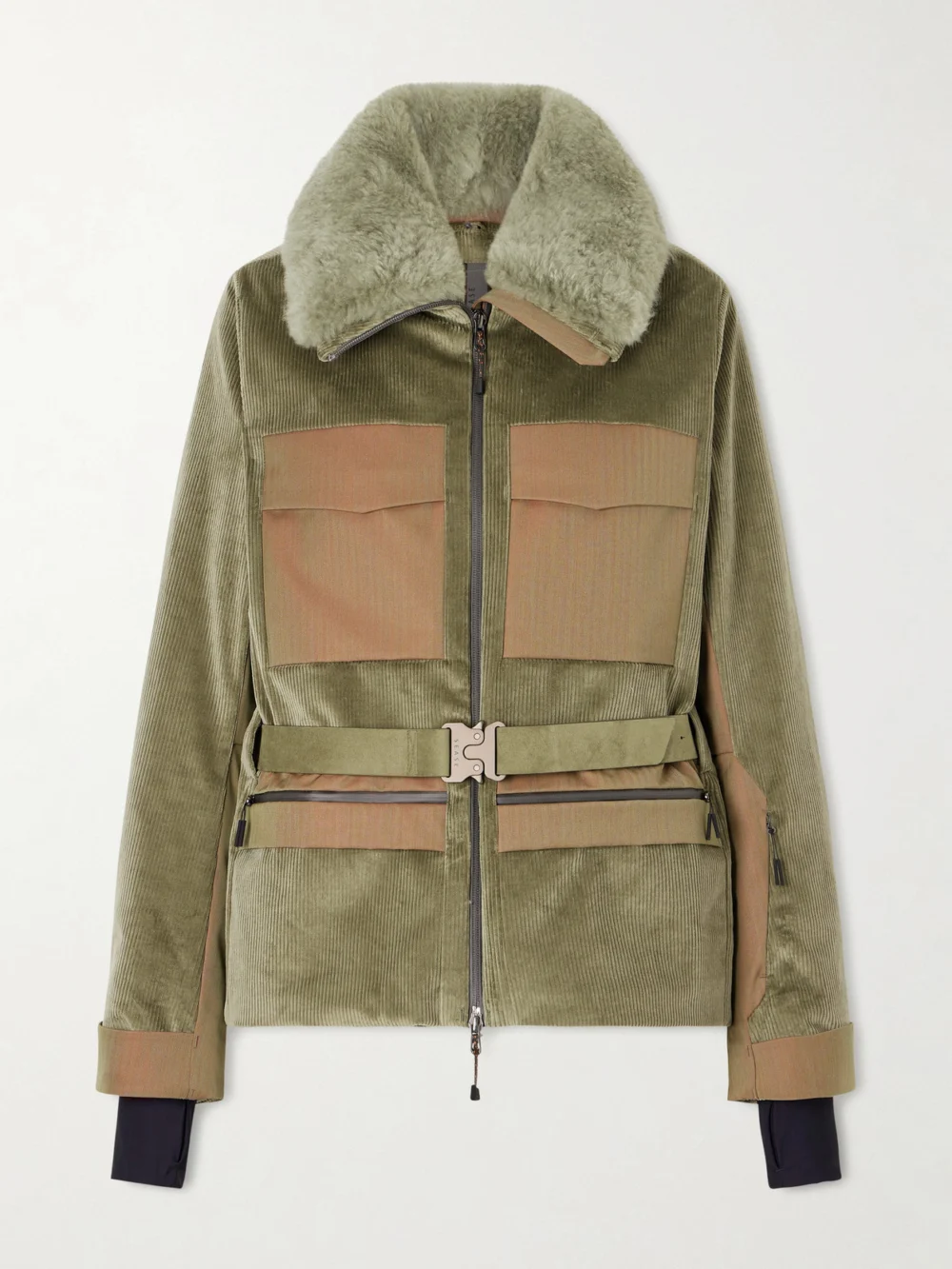 Sease Altai Plush-trimmed Cotton-blend Corduroy Down Ski Jacket in sage green