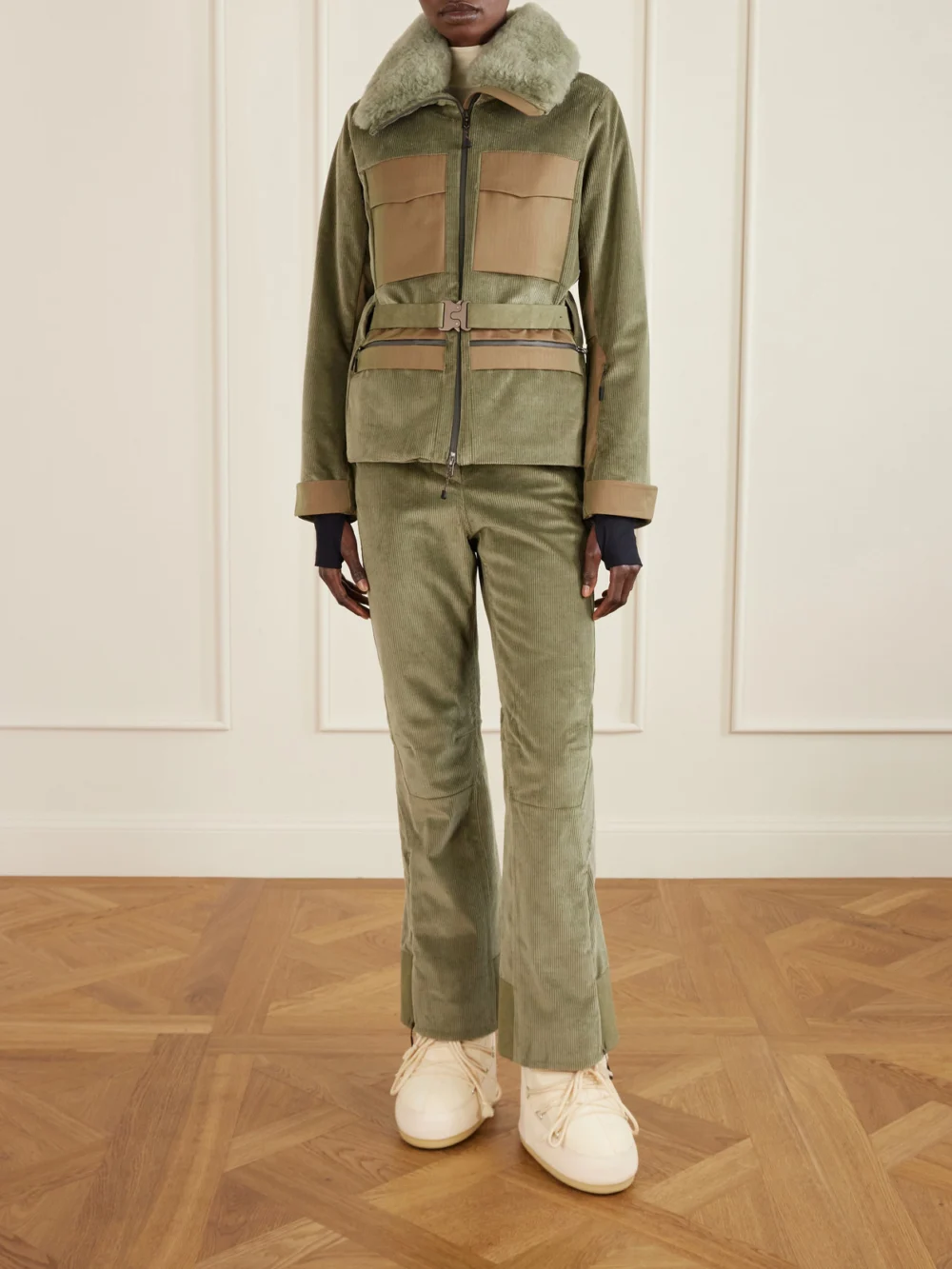 Sease Altai Plush-trimmed Cotton-blend Corduroy Down Ski Jacket, worn by a model