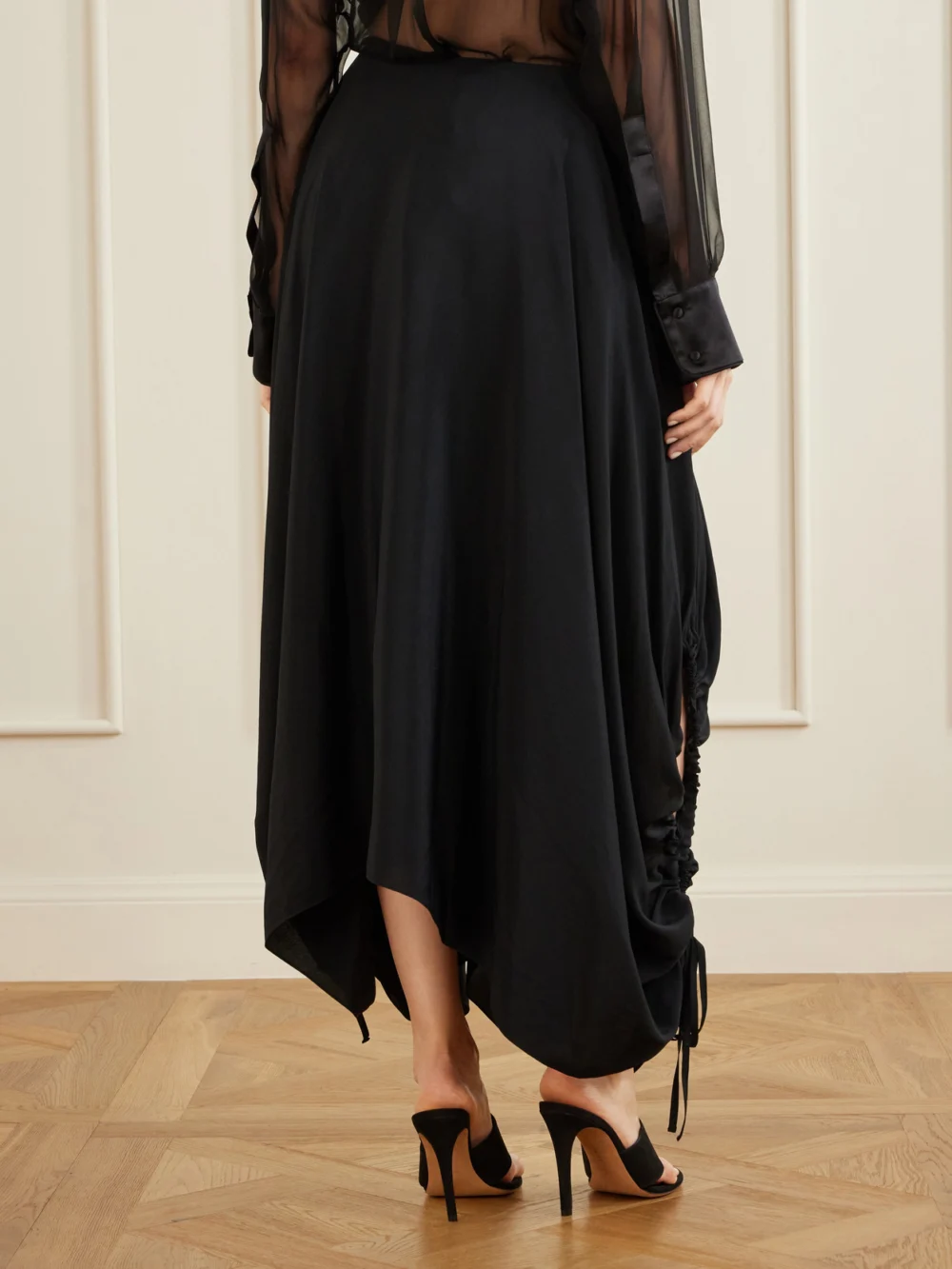 Back view of the Sharon Wauchob Desia Asymmetric Silk-crepe Midi Skirt