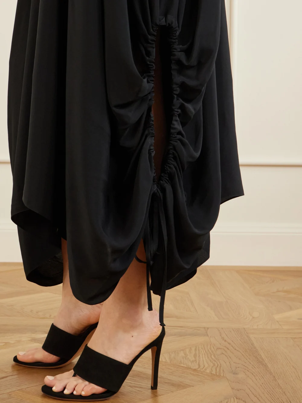 Close-up detail of the Sharon Wauchob Desia Asymmetric Silk-crepe Midi Skirt