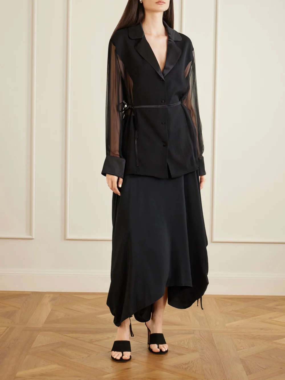 Sharon Wauchob Desia Asymmetric Silk-crepe Midi Skirt, worn by a model