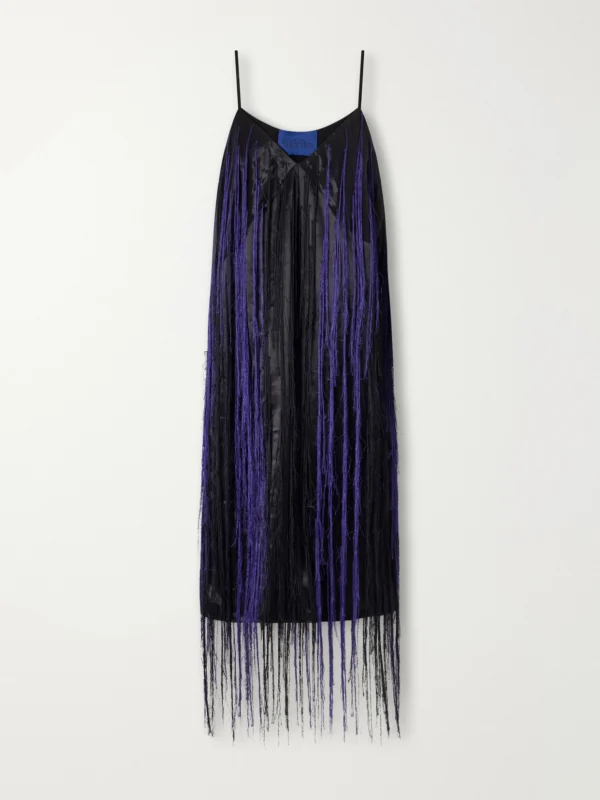 Sharon Wauchob Katia Fringed Satin-twill Midi Dress