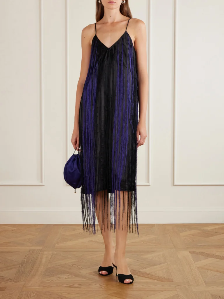 Sharon Wauchob Katia Fringed Satin-twill Midi Dress