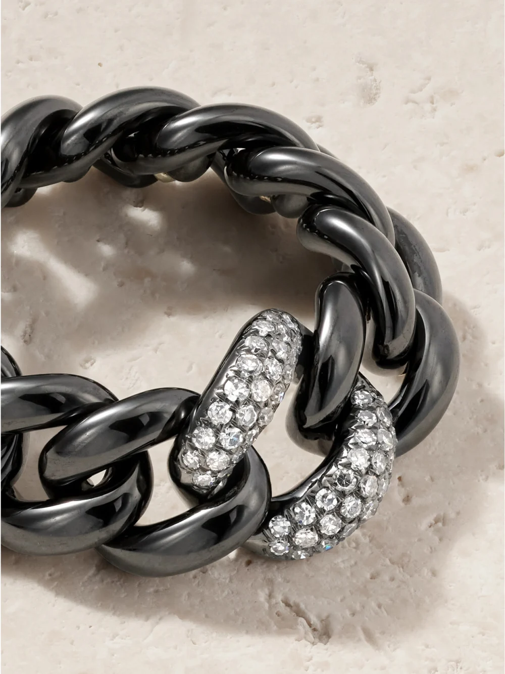 Close-up detail of the Shay 18-karat Blackened Gold, Ceramic and Diamond Ring