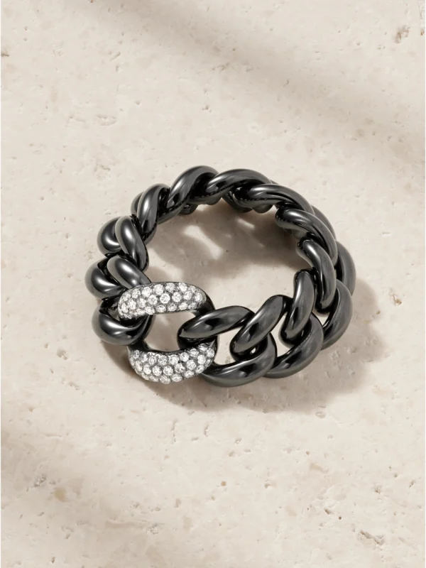 Shay 18-karat Blackened Gold, Ceramic and Diamond Ring