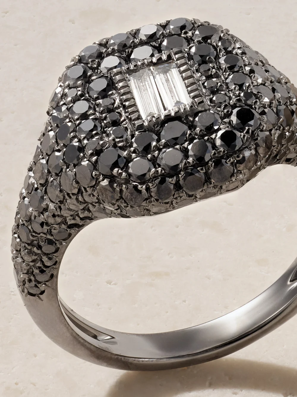 Close-up detail of the Shay 18-karat Blackened Gold Diamond Ring