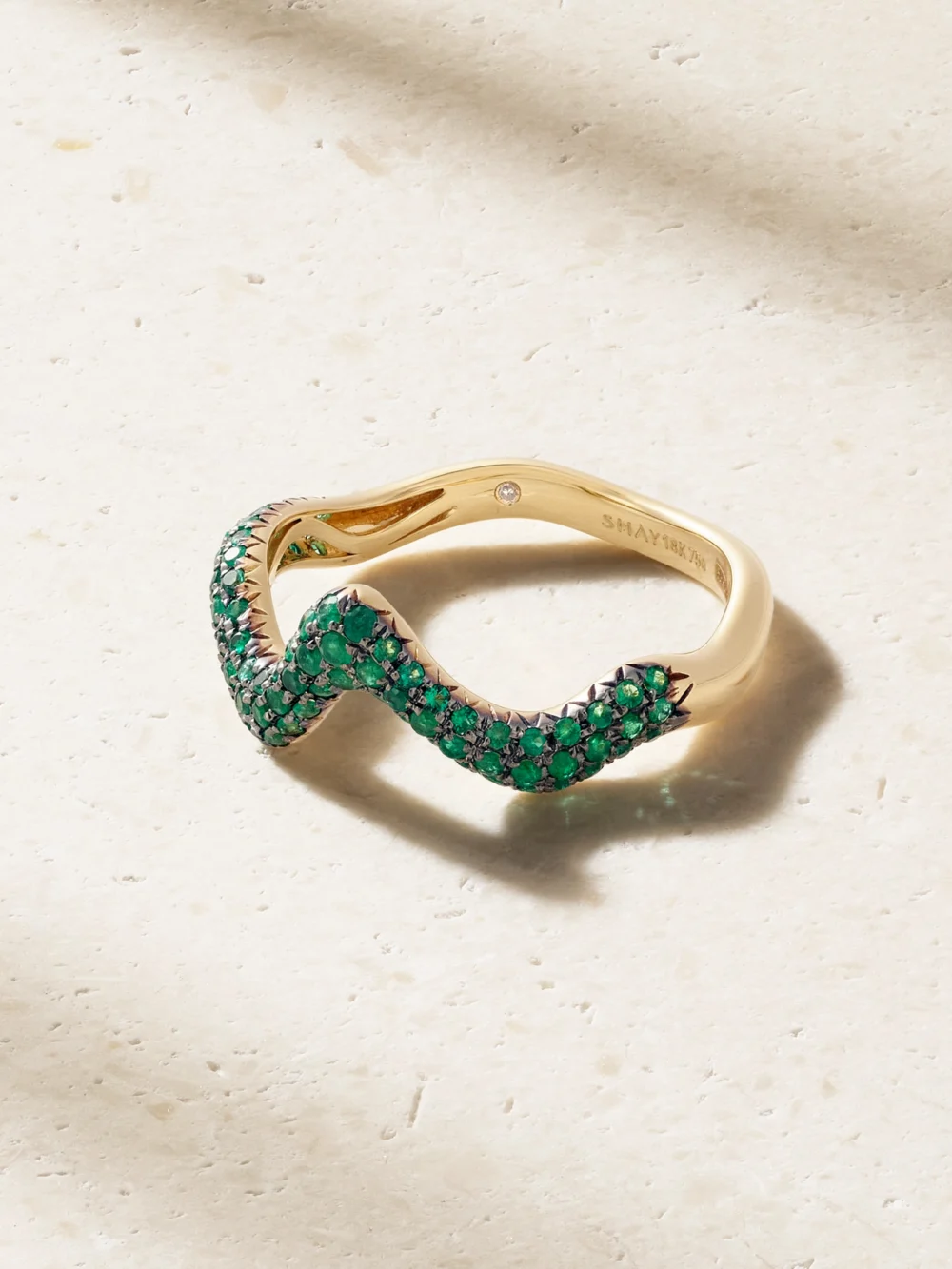 Shay Wave 18-karat Gold, Emerald and Diamond Ring in green