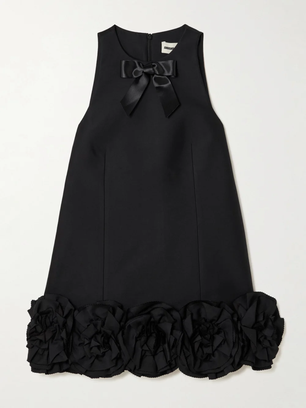 Shushu/Tong Appliquéd Bow-embellished Twill Mini Dress in black
