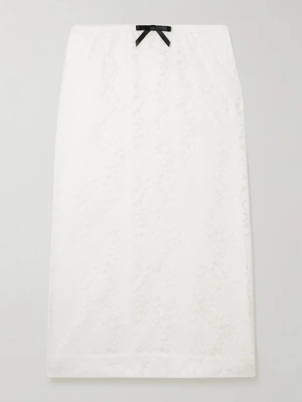 Shushu/Tong Bow-embellished Satin-trimmed Lace Midi Skirt