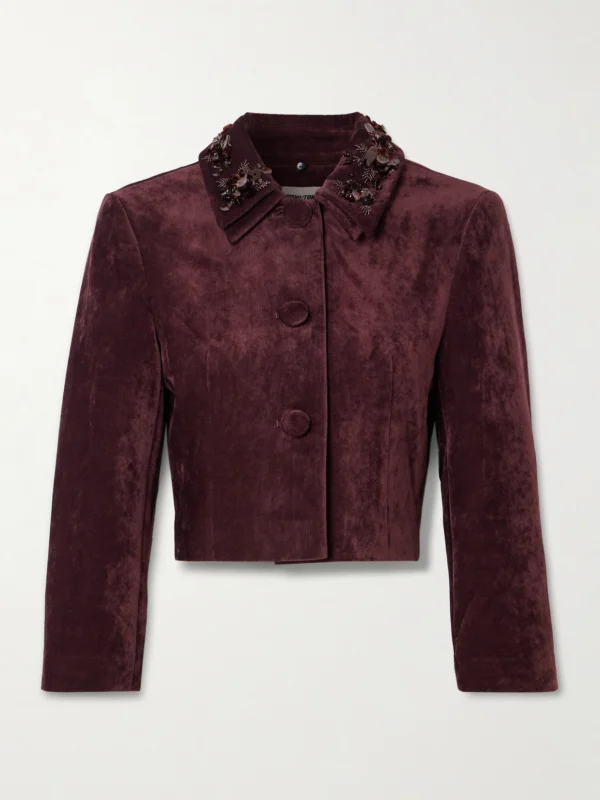 Shushu/Tong Cropped Embellished Velvet Jacket