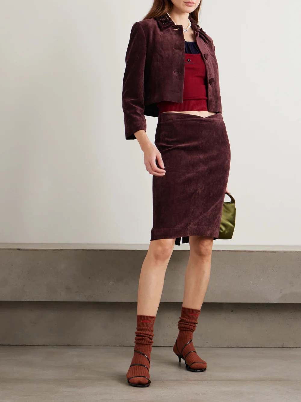 Shushu/Tong Cropped Embellished Velvet Jacket, worn by a model