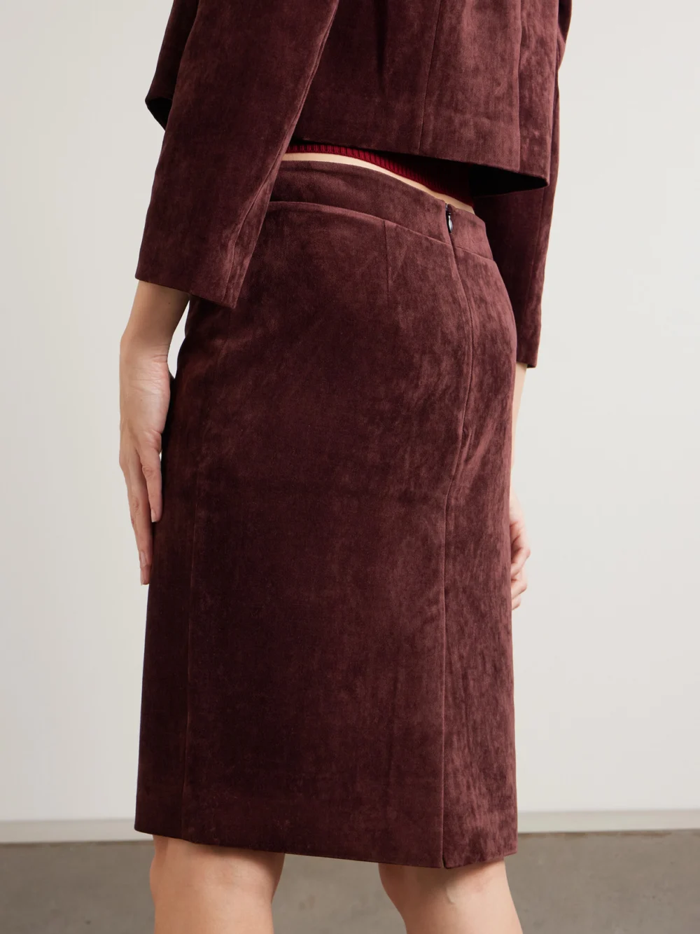 Back view of the Shushu/Tong Crushed-velvet Mini Skirt