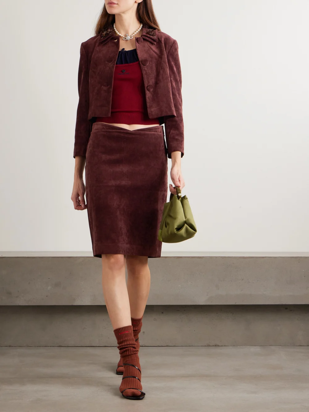 Shushu/Tong Crushed-velvet Mini Skirt, worn by a model