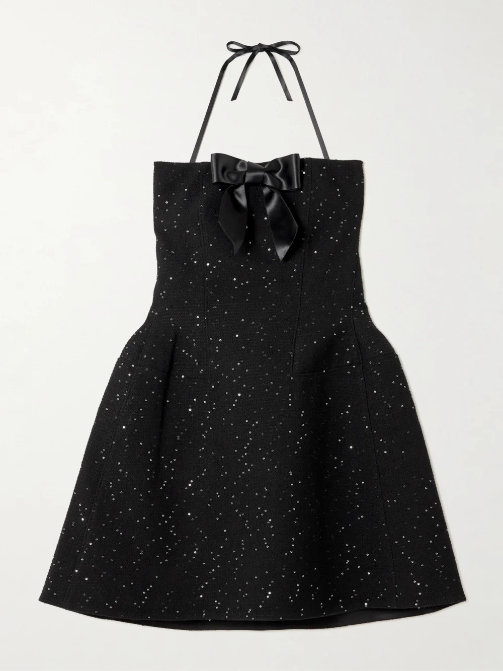 Shushu/Tong Strapless Bow-detailed Sequin-embellished Wool-blend Mini Dress in black
