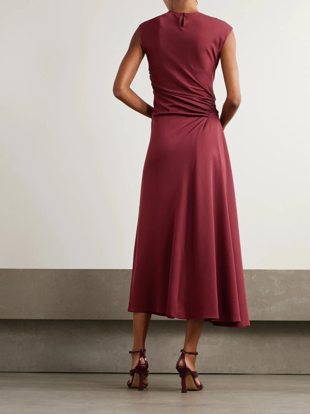 Back view of the Simkhai Burke Draped Satin Midi Dress