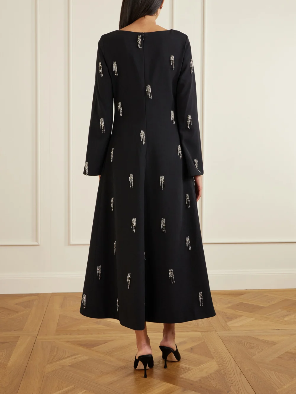 Back view of the Simkhai Coretta Embellished Crepe Midi Dress
