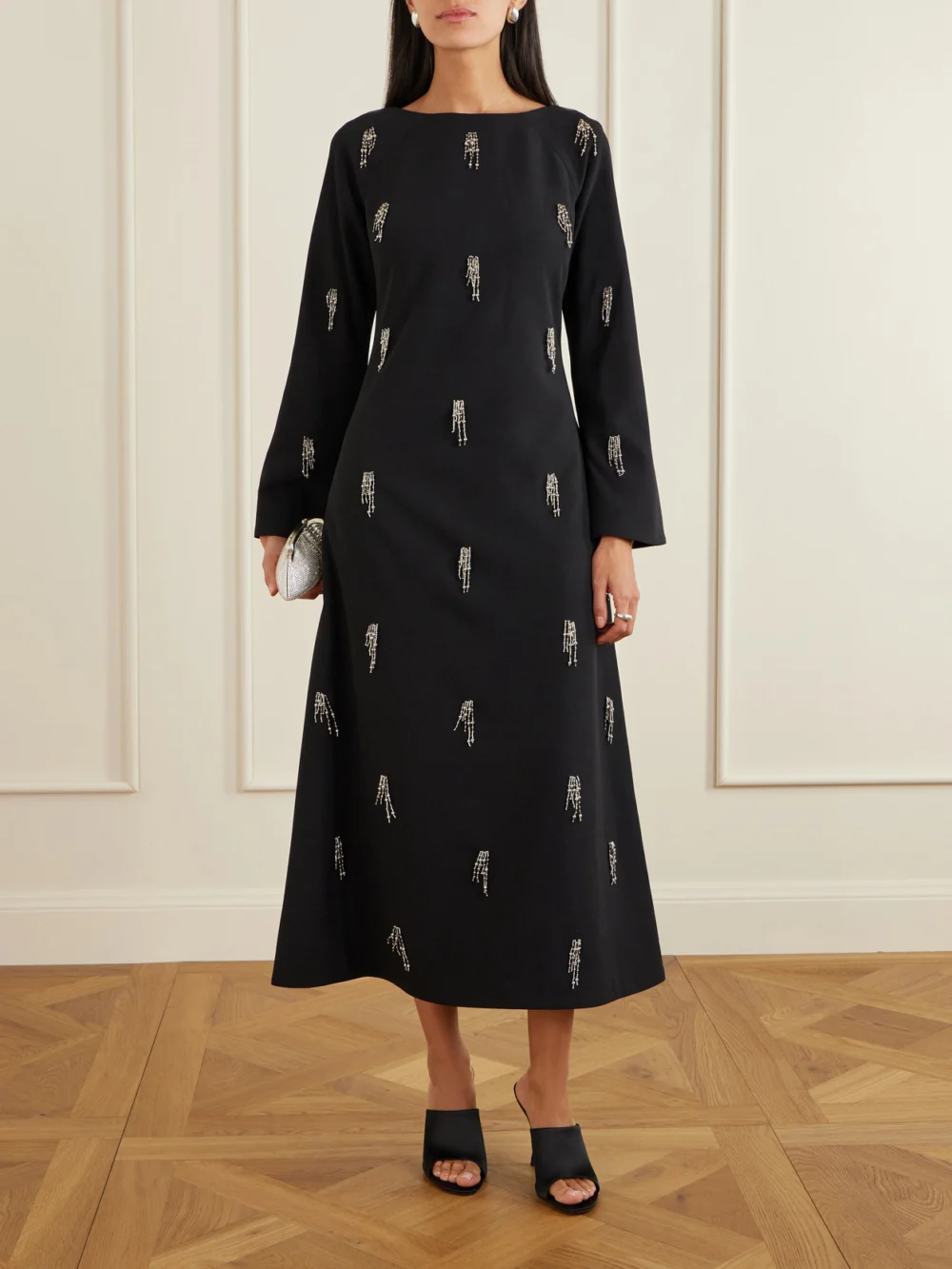Simkhai Coretta Embellished Crepe Midi Dress, worn by a model