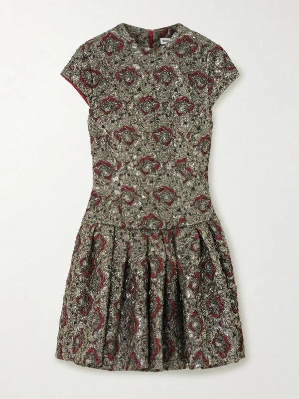 Simkhai Elowen Pleated Metallic Jacquard Mini Dress